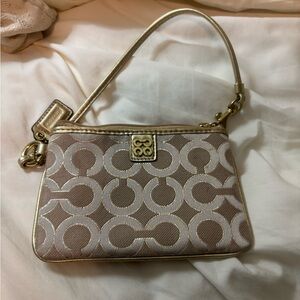 Coach Beige and Gold Wristlet Clutch